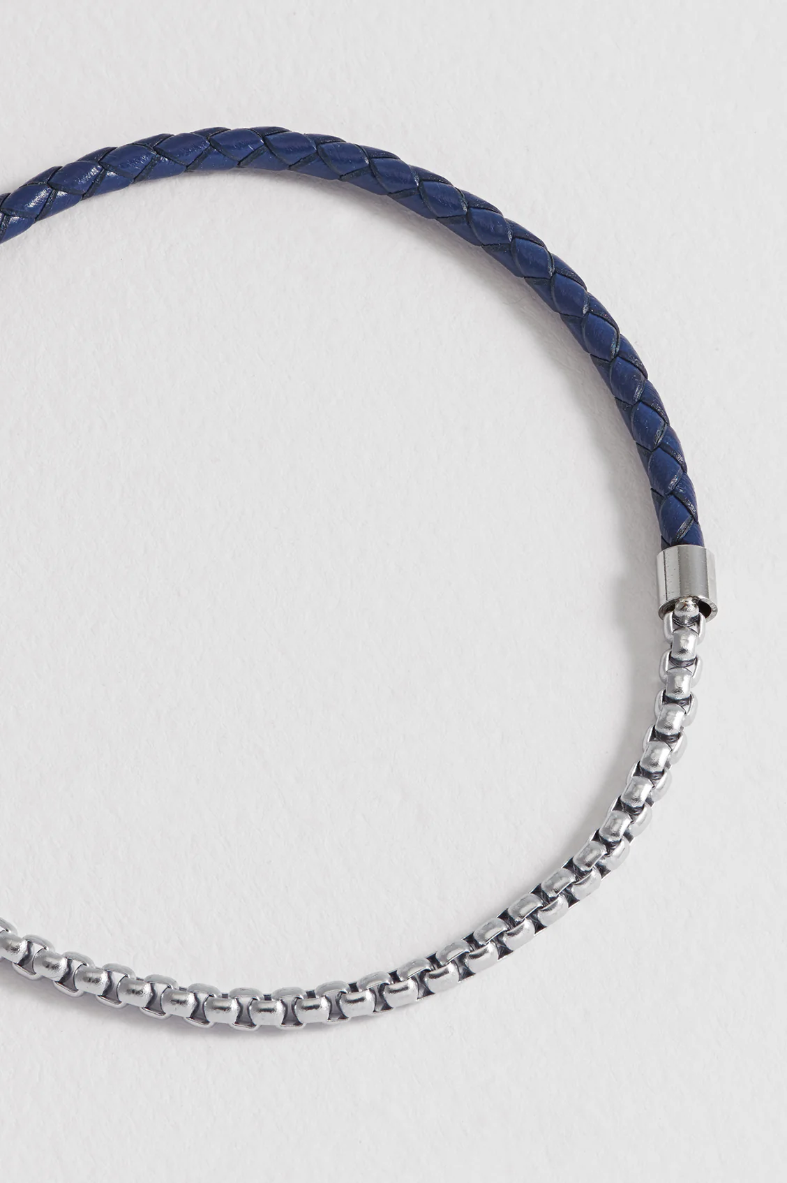 Men's Navy Blue Leather and Chain Hook Bracelet - Image 4