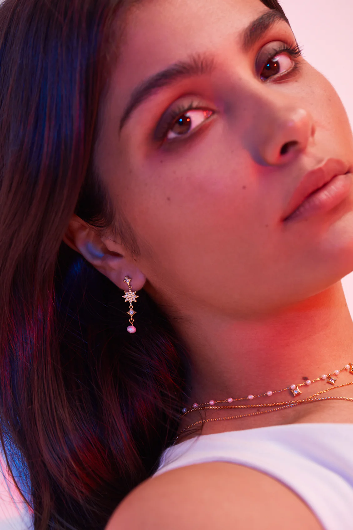 CZ Star Pearl Drop Earrings - Image 2