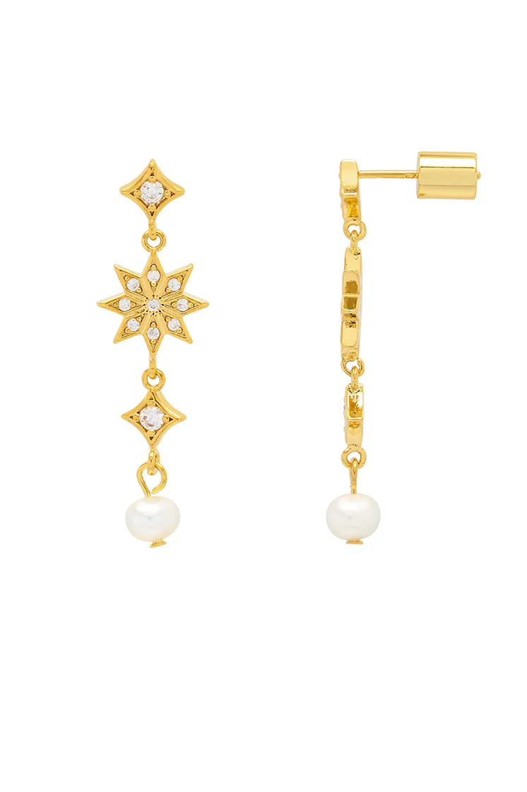 CZ Star Pearl Drop Earrings - Image 3