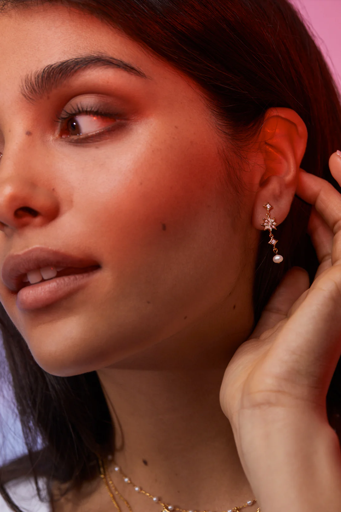 CZ Star Pearl Drop Earrings - Image 4