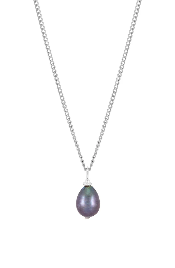 Men's Fine Curb Chain and Blue Pearl Necklace - Image 3