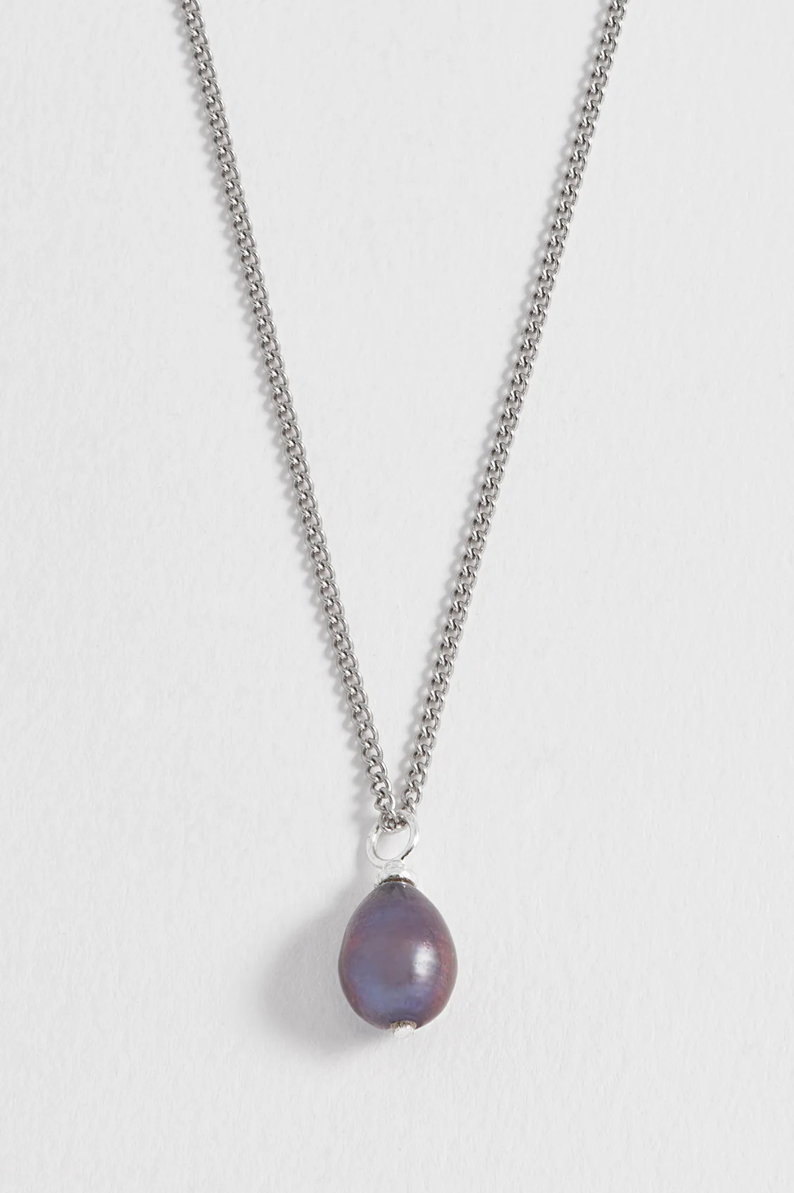 Men's Fine Curb Chain and Blue Pearl Necklace - Image 4