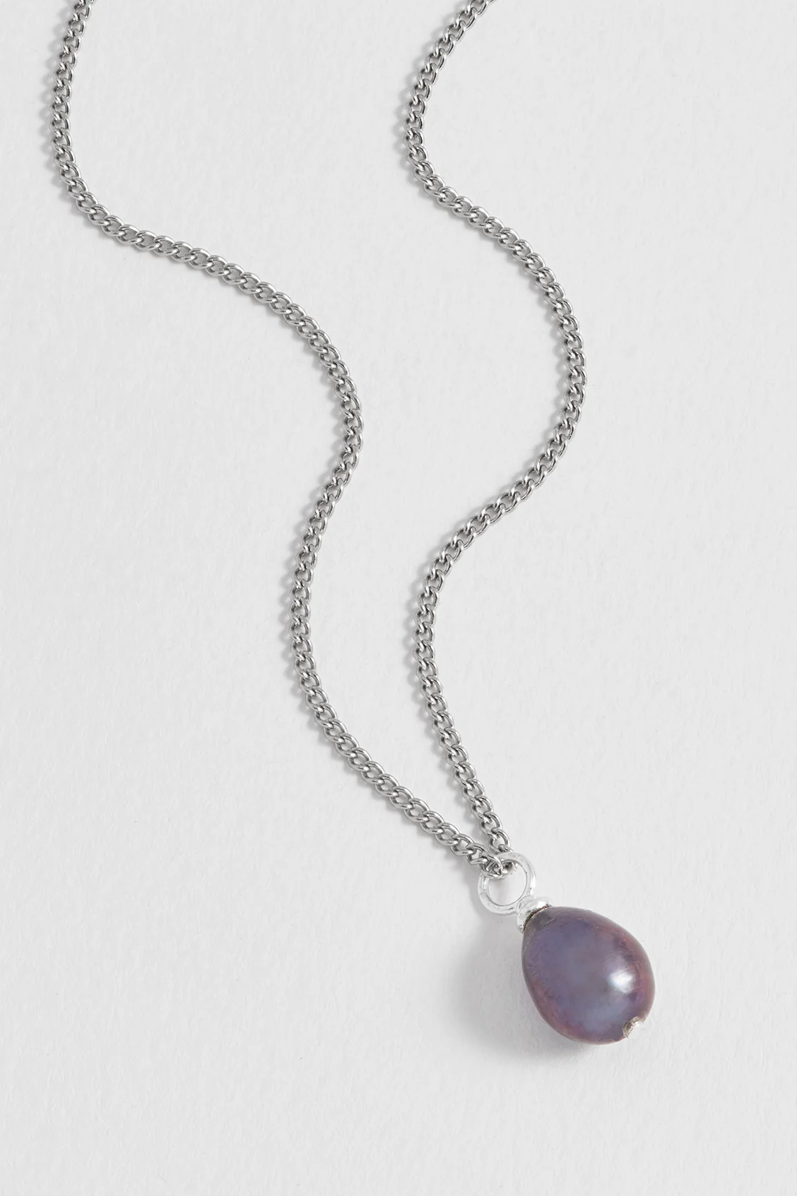Men's Fine Curb Chain and Blue Pearl Necklace - Image 5