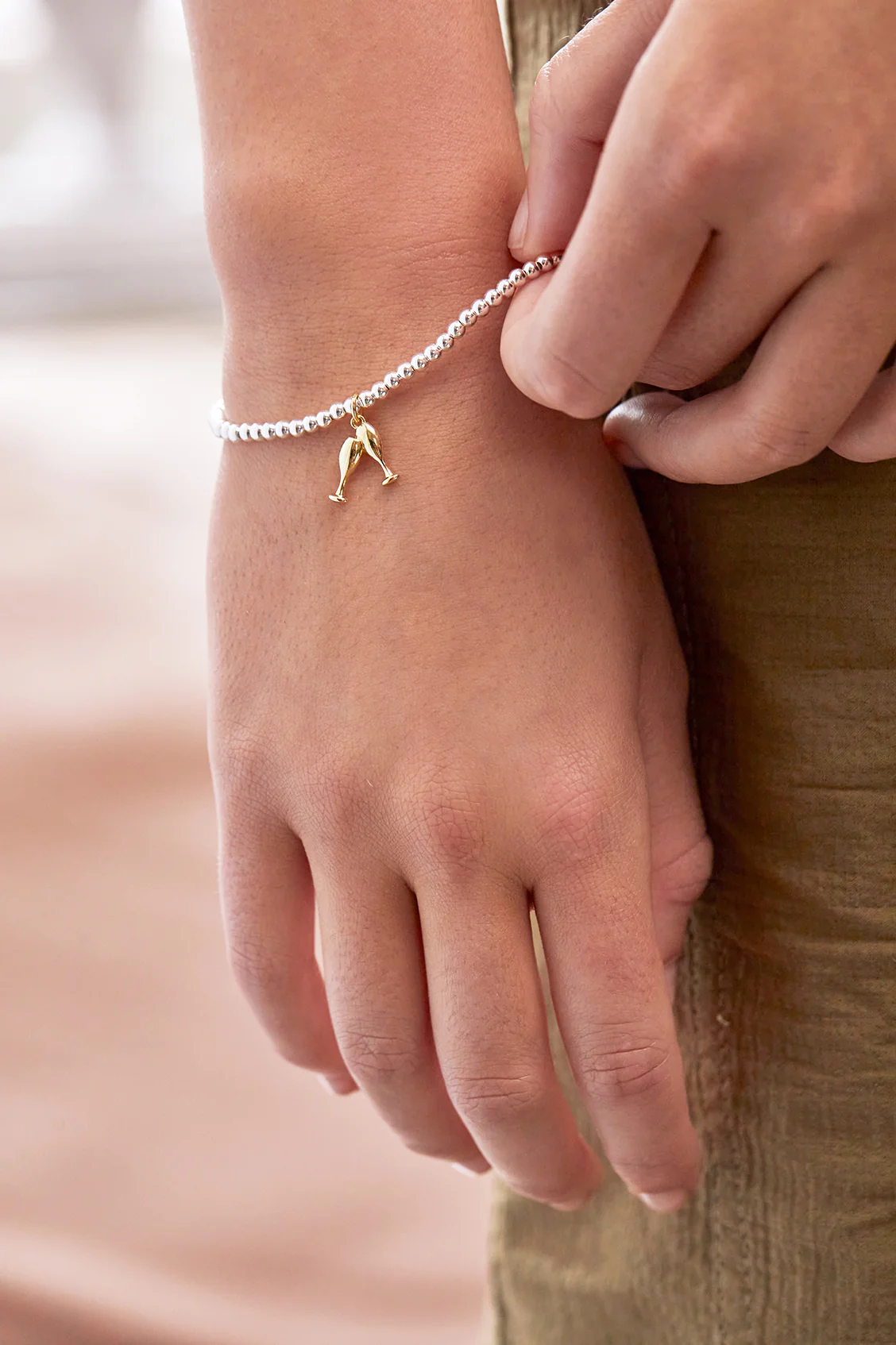 Sienna Beaded Champagne Charm Bracelet - Image 4