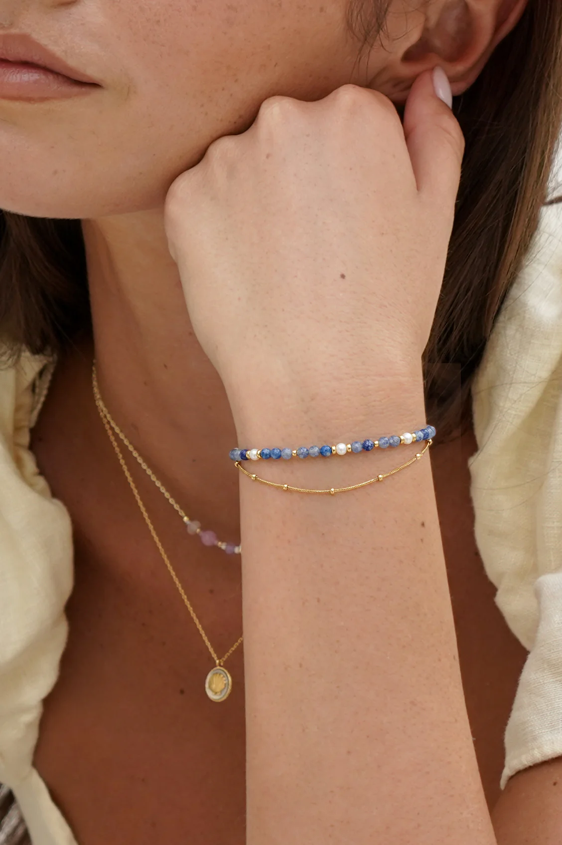 Pearl and Blue Aventurine Duo Bracelet - Image 2