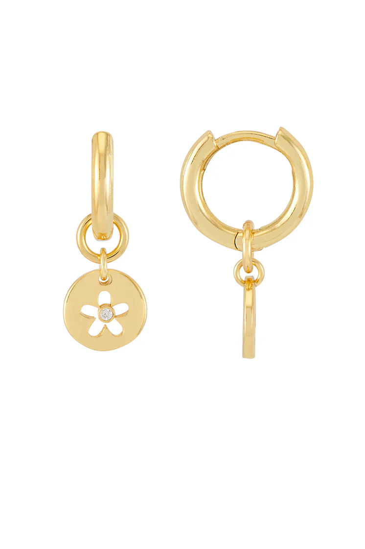 CZ Flower Coin Huggie Hoops - Image 3