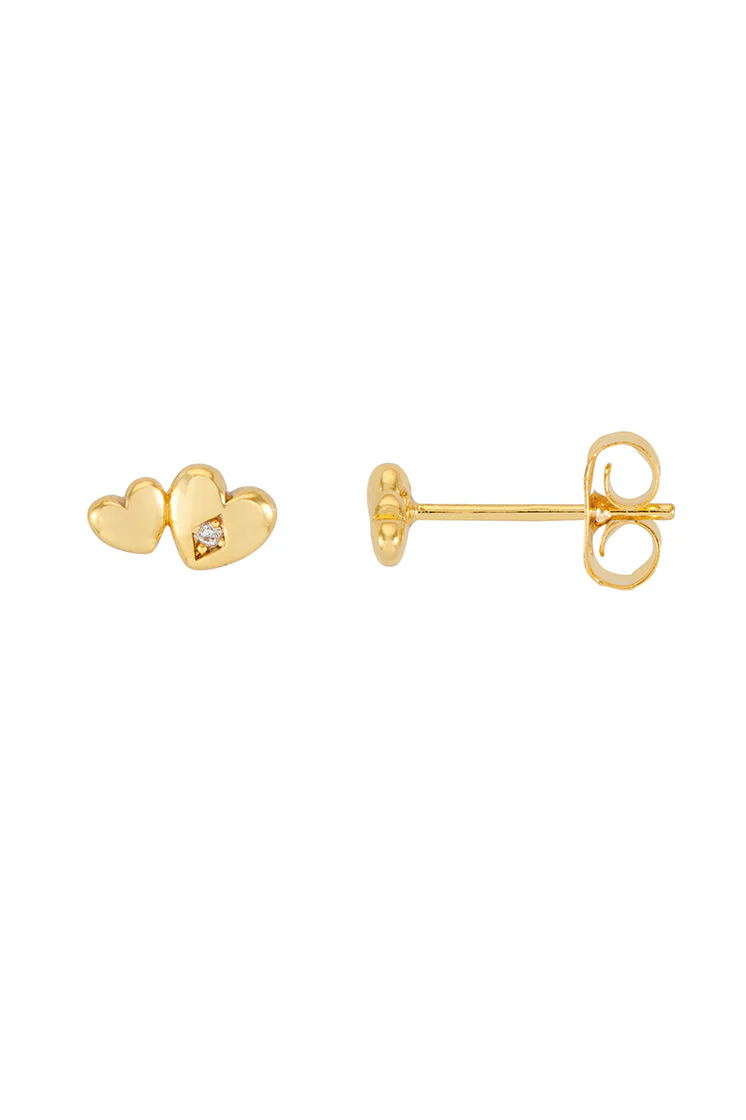 Double Heart and CZ Stud Earrings - Image 3