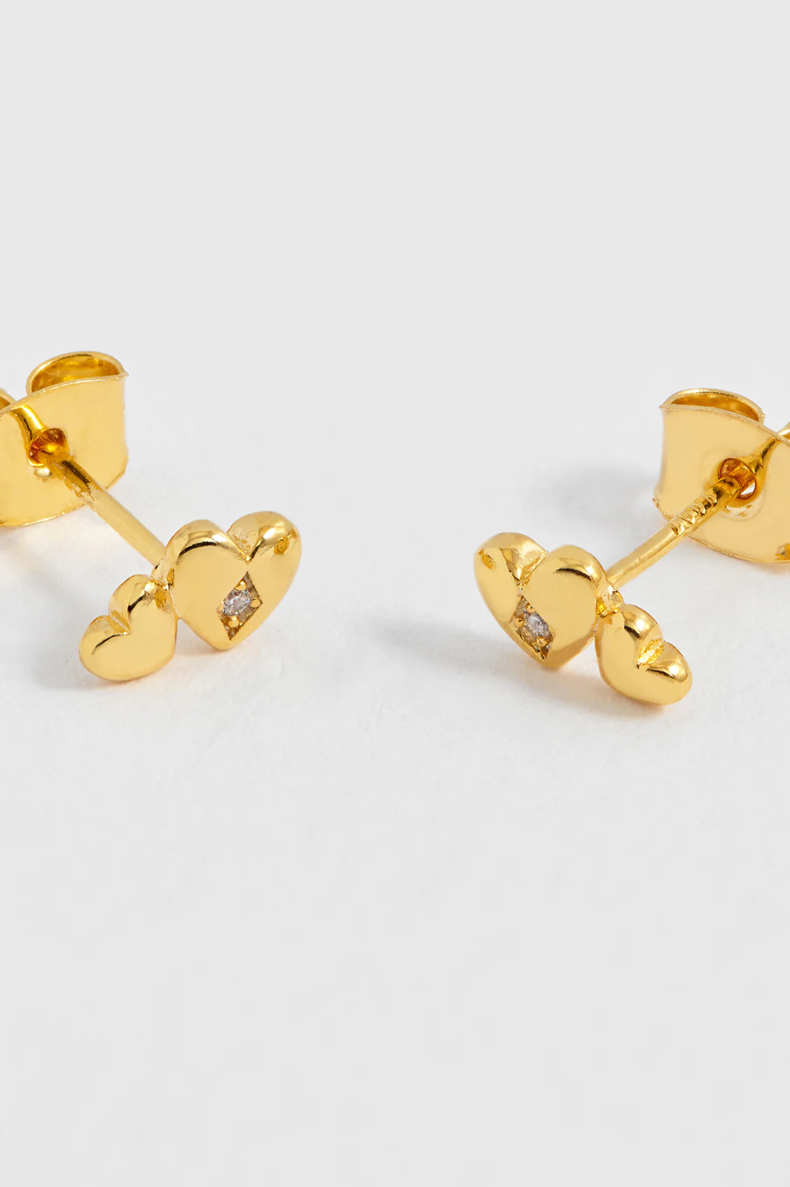 Double Heart and CZ Stud Earrings - Image 4