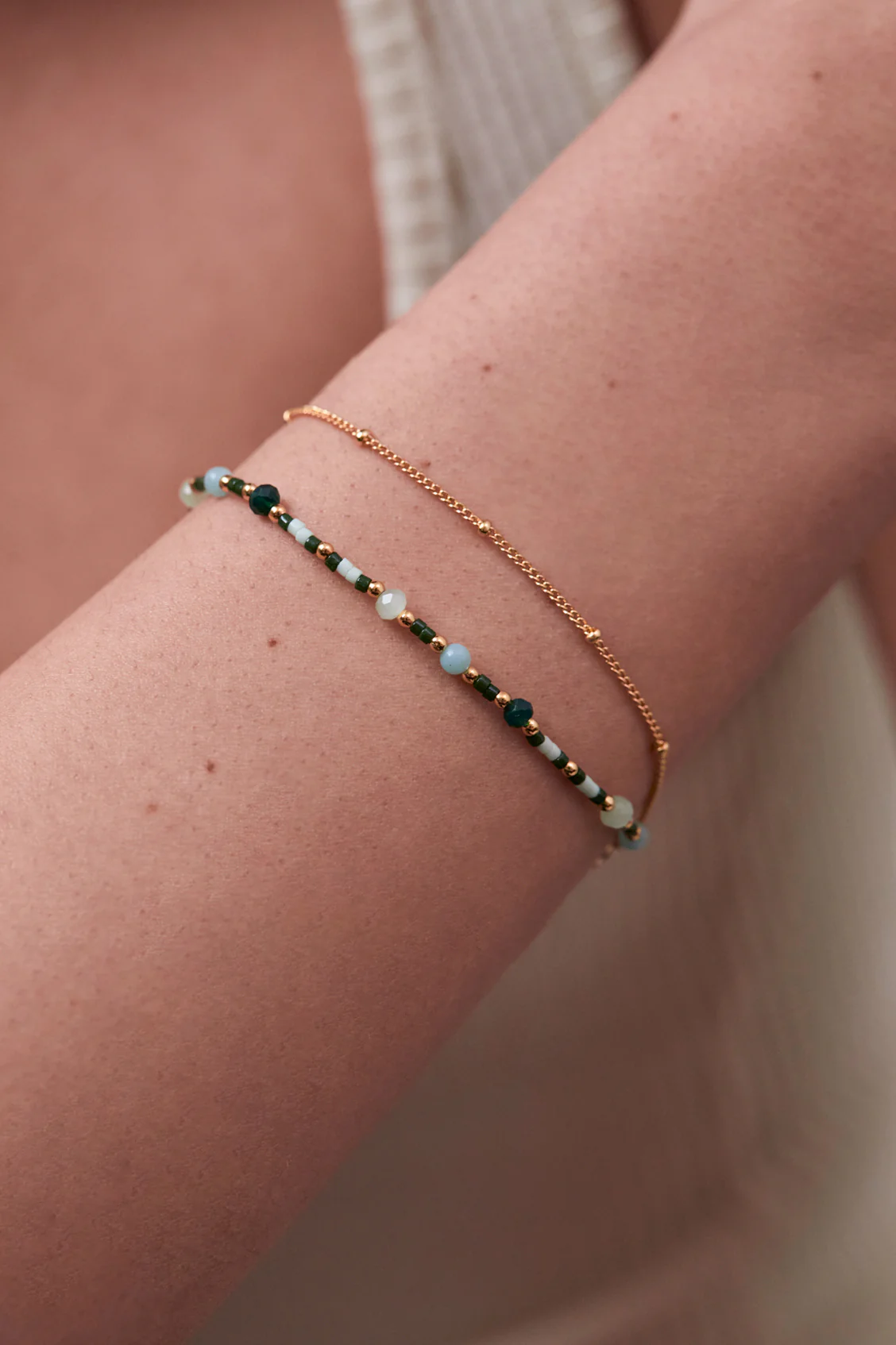 Mini Green Gemstone Duo Chain Bracelet - Image 2