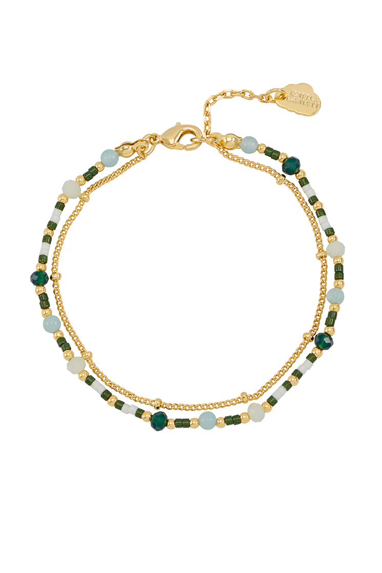 Mini Green Gemstone Duo Chain Bracelet - Image 3