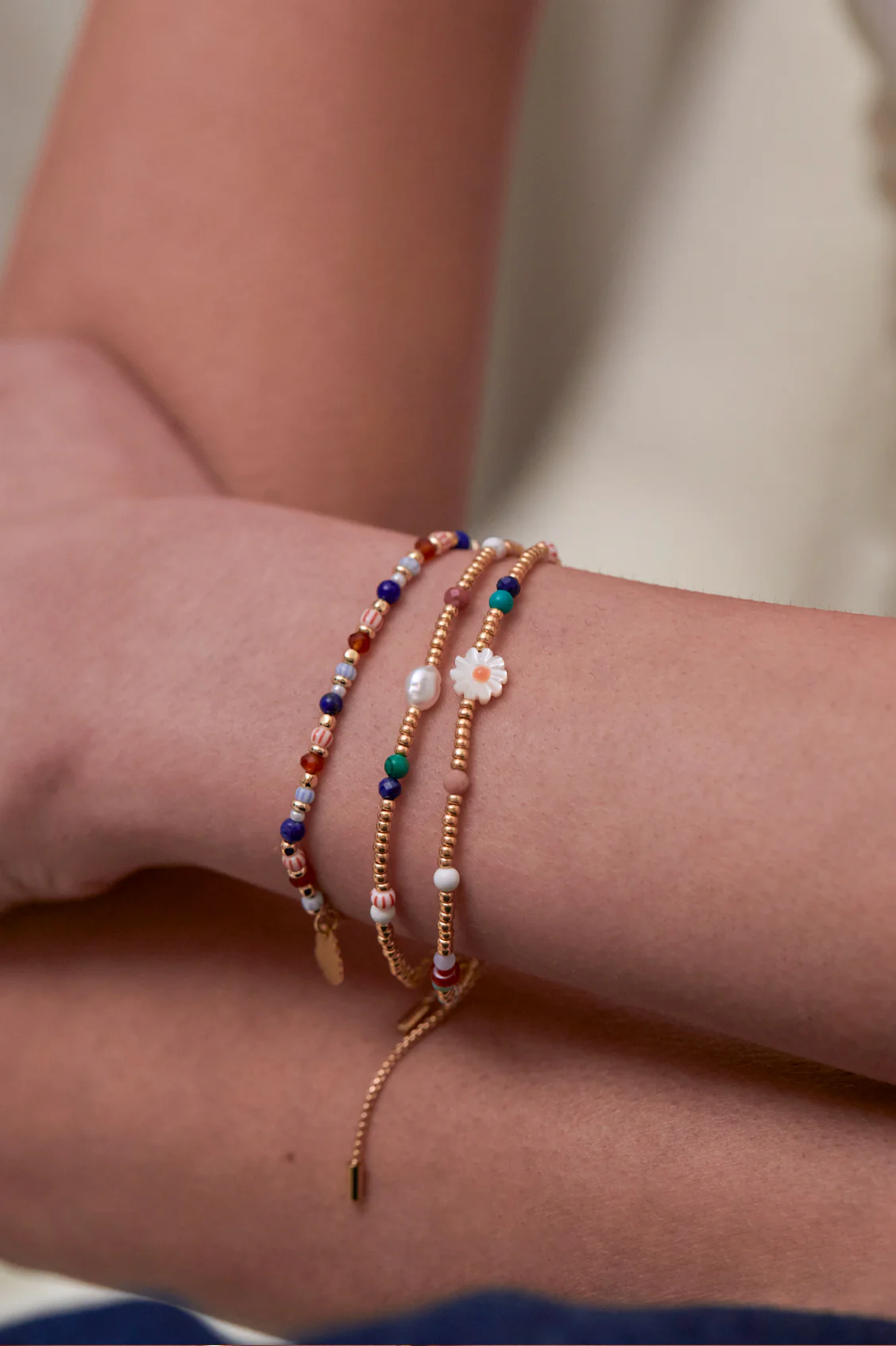 Mixed Glass, Pearl And Gemstone Duo Bracelet - Image 2