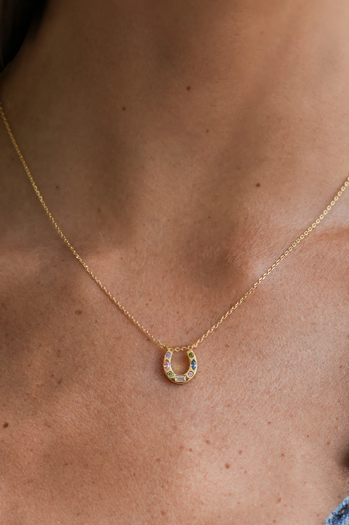 Multi Pastel CZ Horseshoe Necklace - Image 2