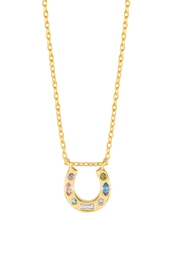 Multi Pastel CZ Horseshoe Necklace - Image 3