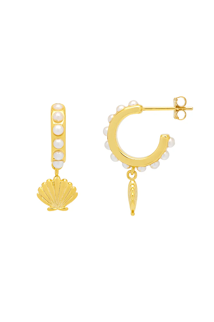 Pearl Scallop Drop Hoops - Image 3