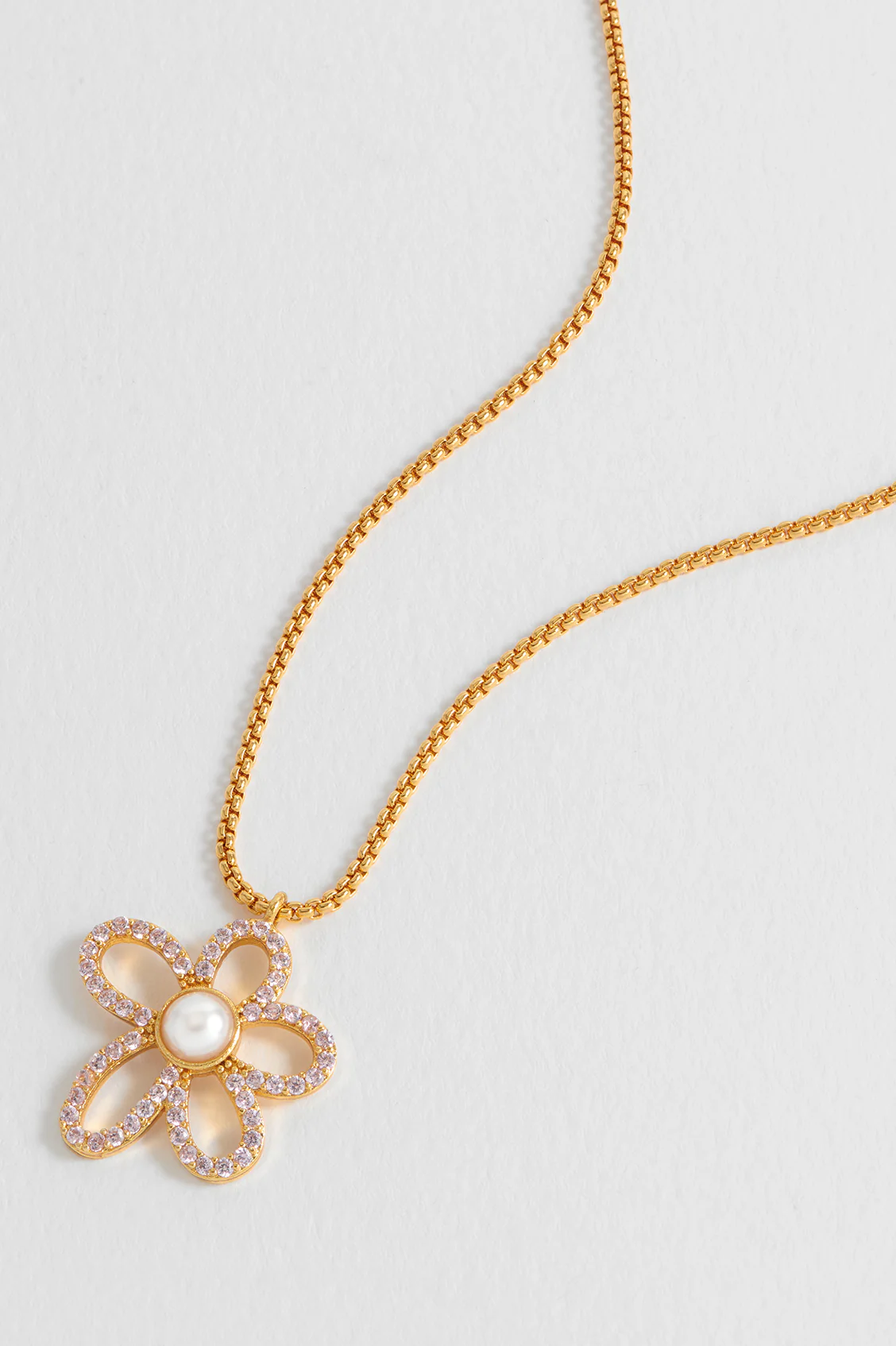 Pink And Pearl Tennis Chain Flower Necklace - Image 4