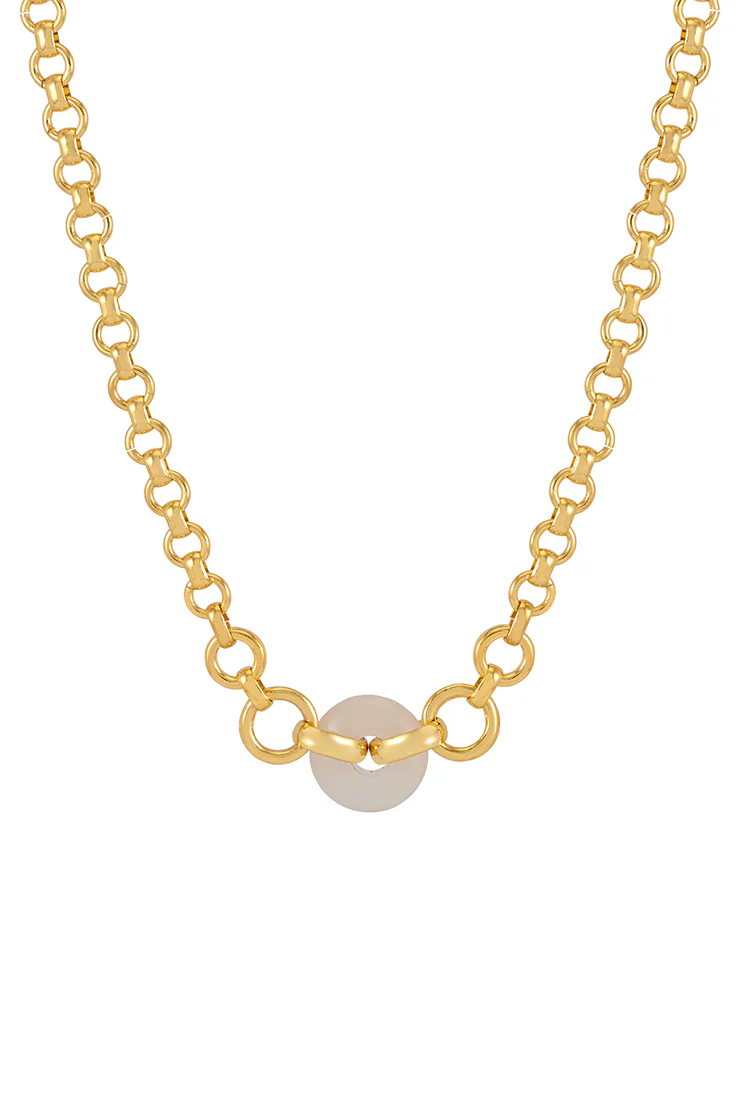 Rose Quartz Graduated Round Link Chain Necklace - Image 3