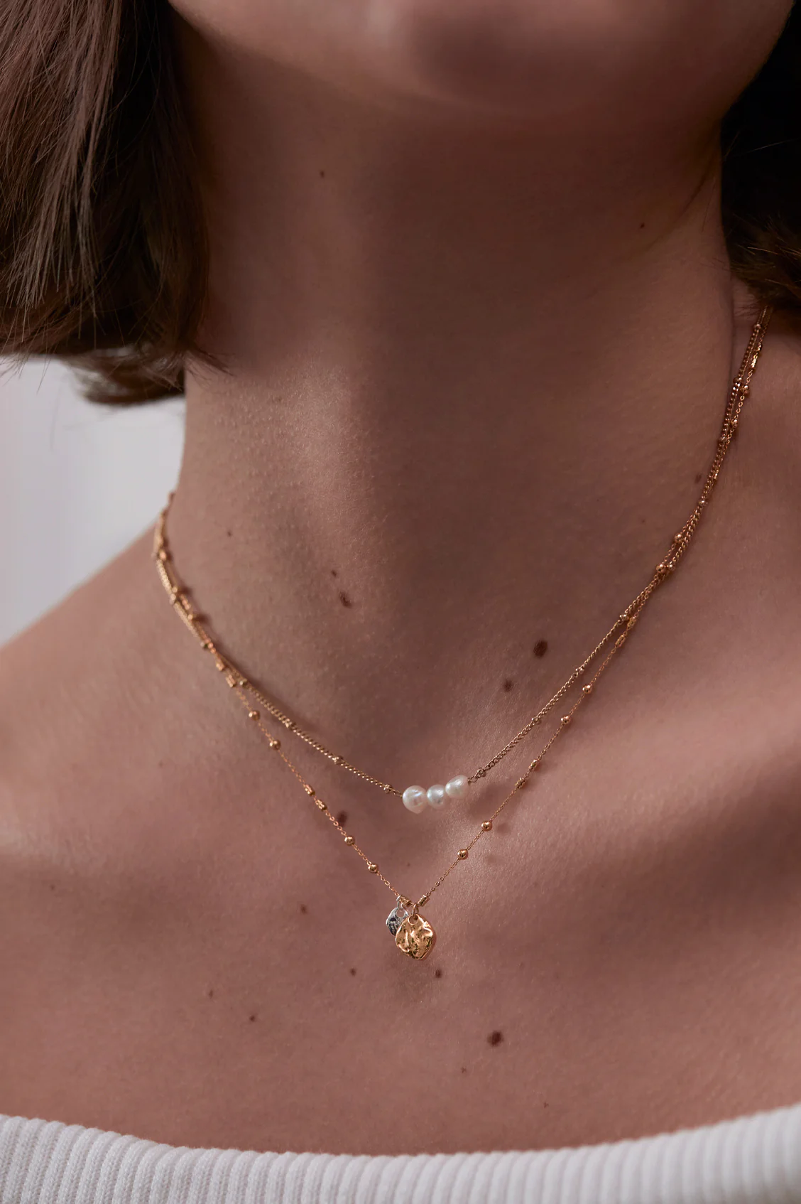 Triple Beaded Chain And Molton Pebbles Necklace - Image 2
