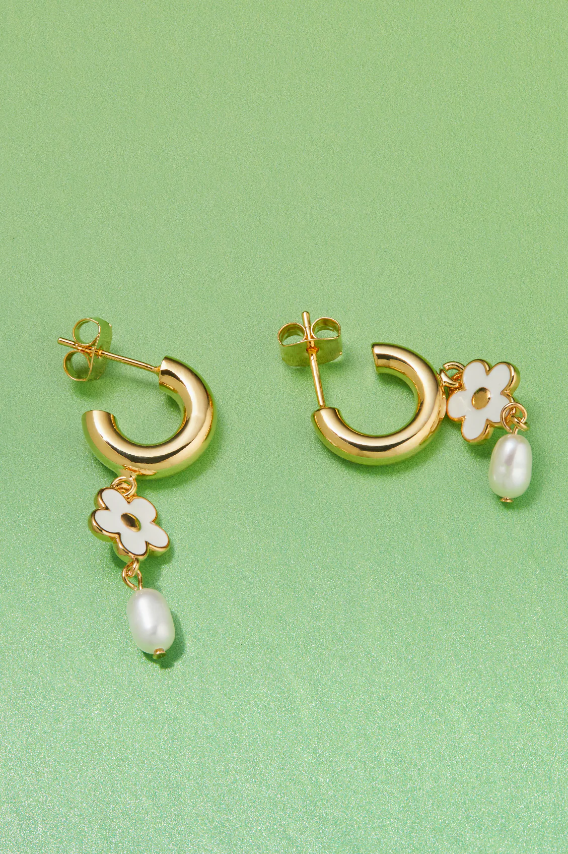 Enamel Flower Pearl Drop Hoops - Image 5