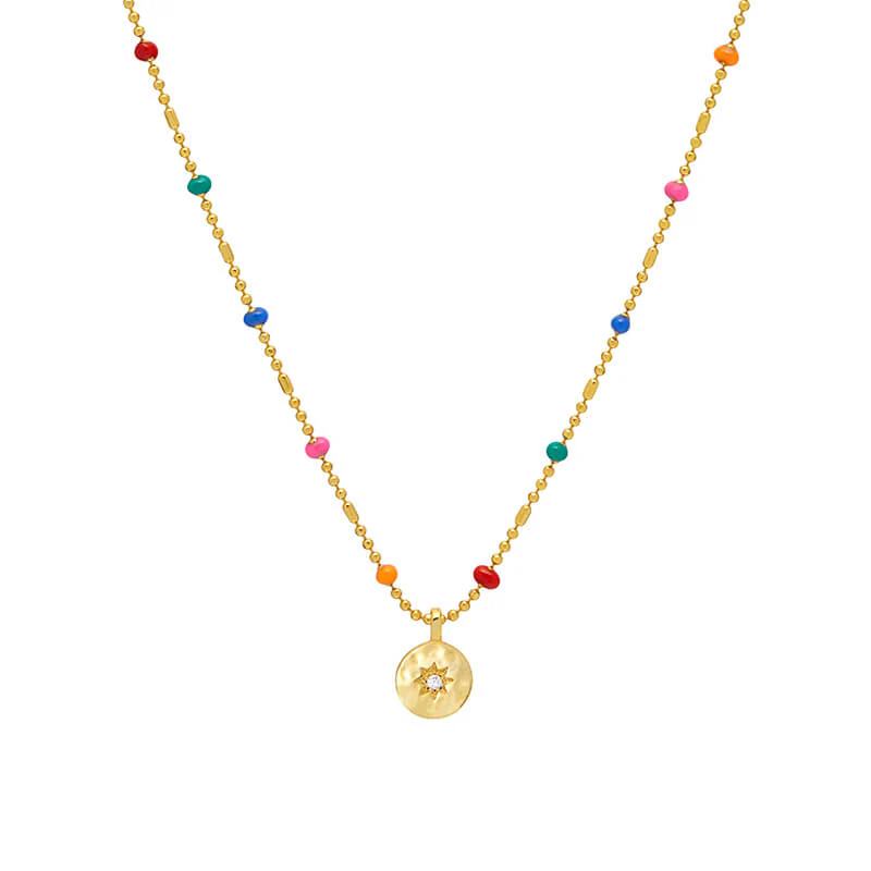 CZ Pendant Rainbow Beaded Necklace - Image 3