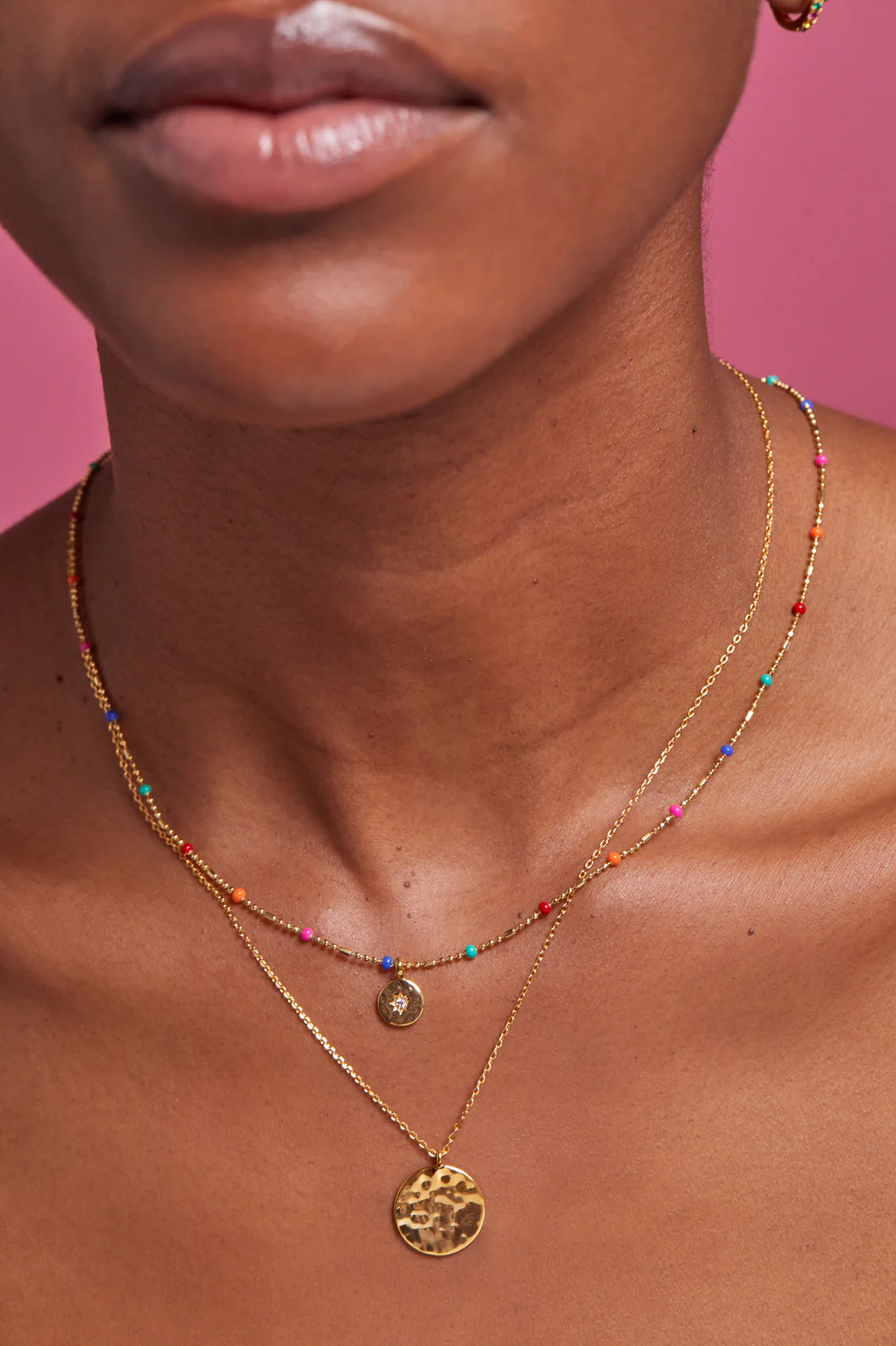 CZ Pendant Rainbow Beaded Necklace - Image 4