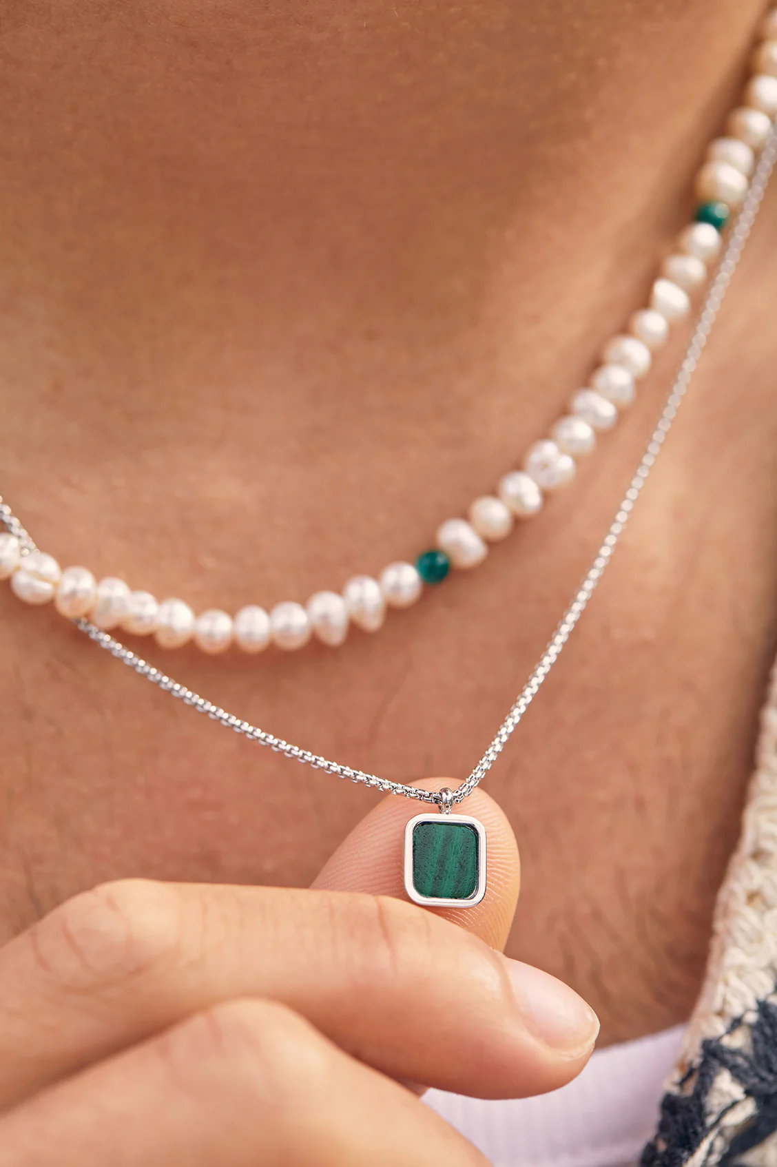 Men's Square Gemstone Pendant Necklace - Image 2