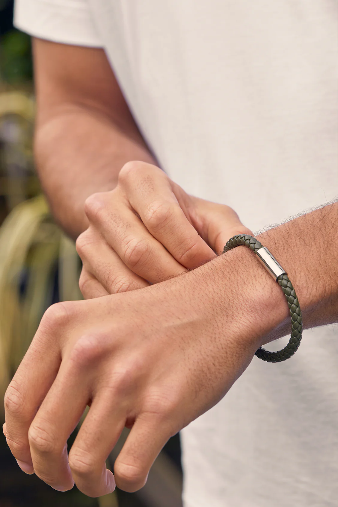 Men's Leather Single Plaited Wrap Bracelet - Image 2
