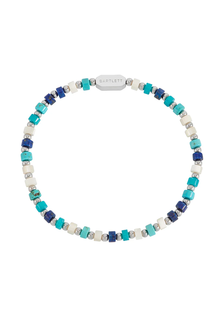 Men's Mixed Blue Gemstone Rondelle Bracelet - Image 3