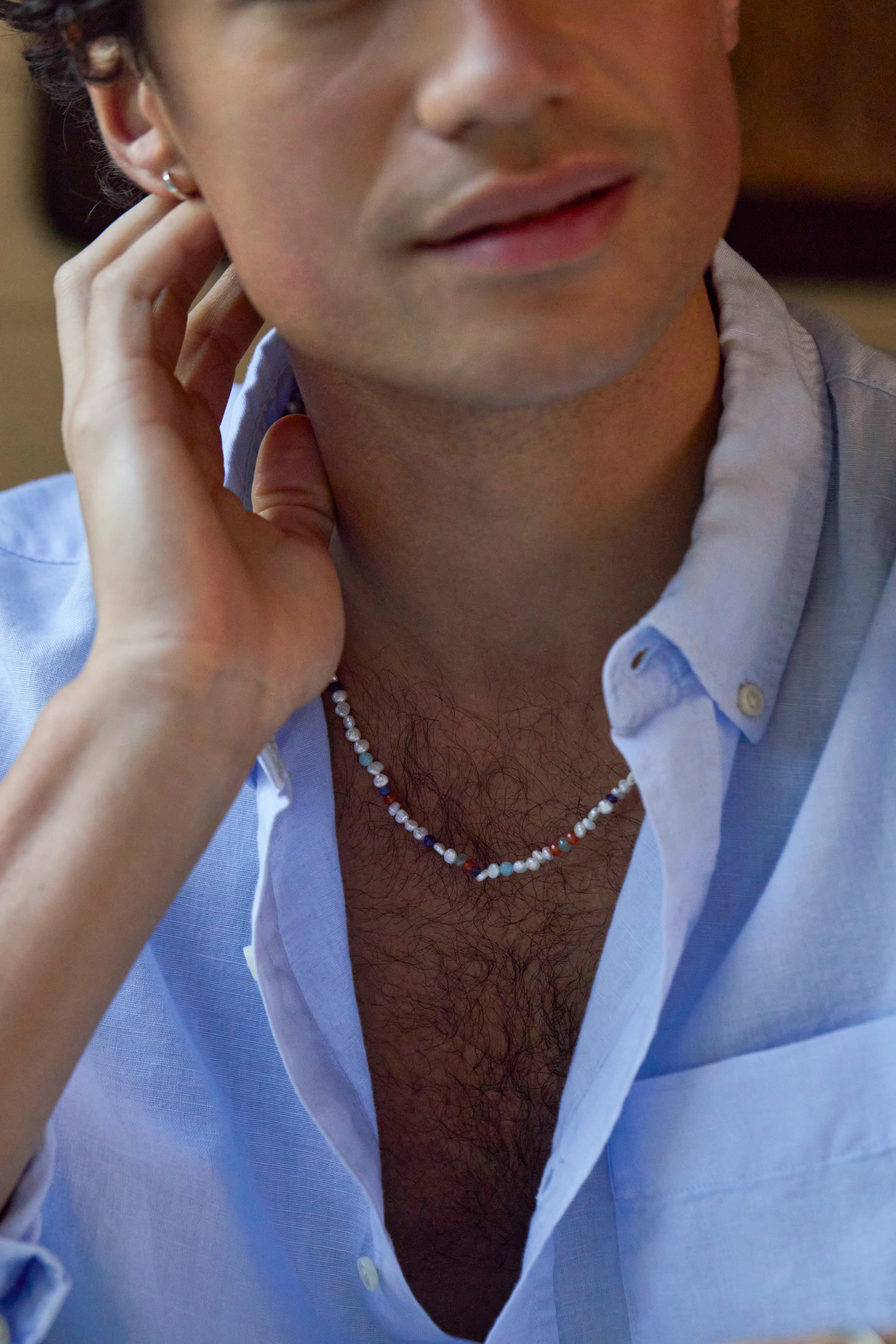 Men's Pearl and Mixed Gemstone Necklace - Image 2