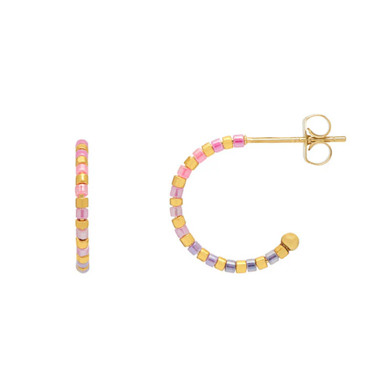 Pink Ombre Beaded Hoop Earrings - Image 4