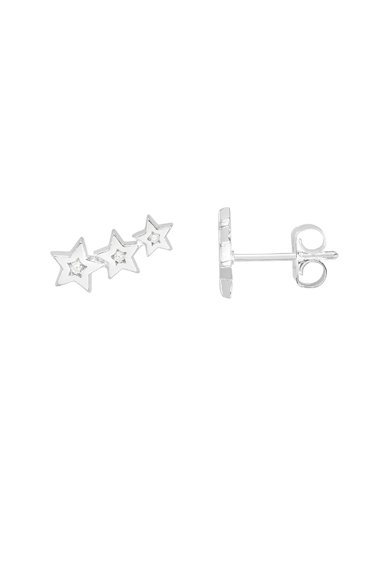 CZ Star Crawler Stud Earrings - Image 3