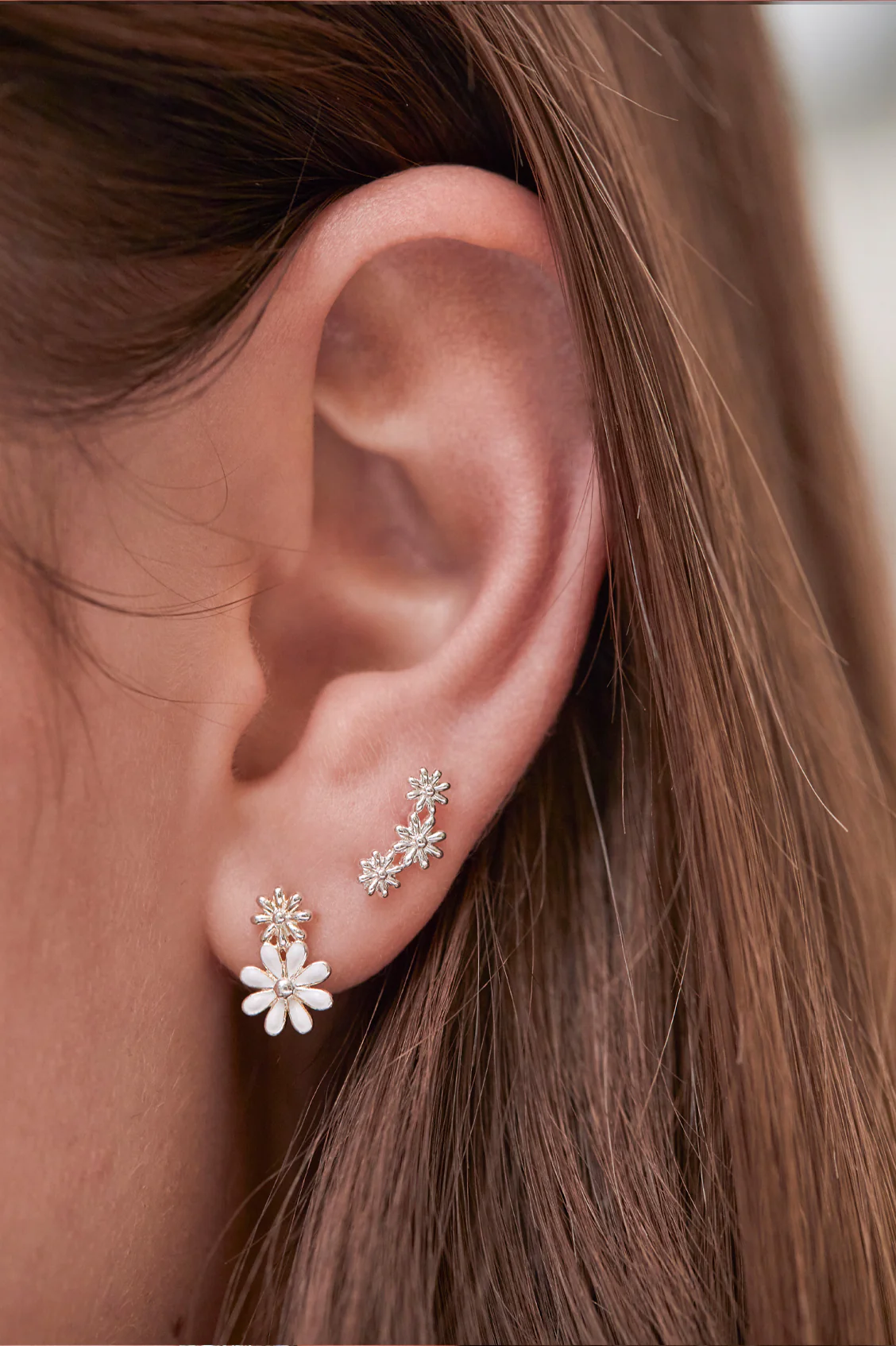 White Enamel Double Flower Studs - Image 2