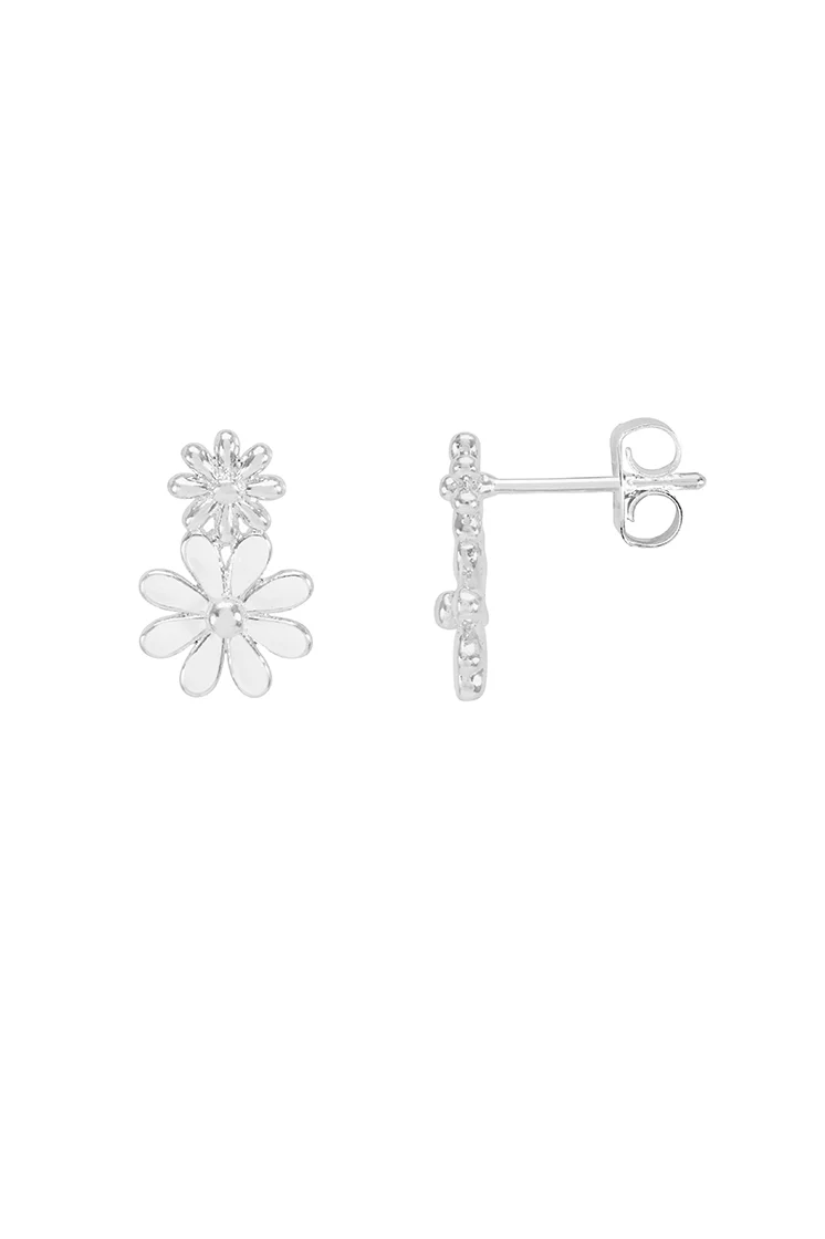 White Enamel Double Flower Studs - Image 3