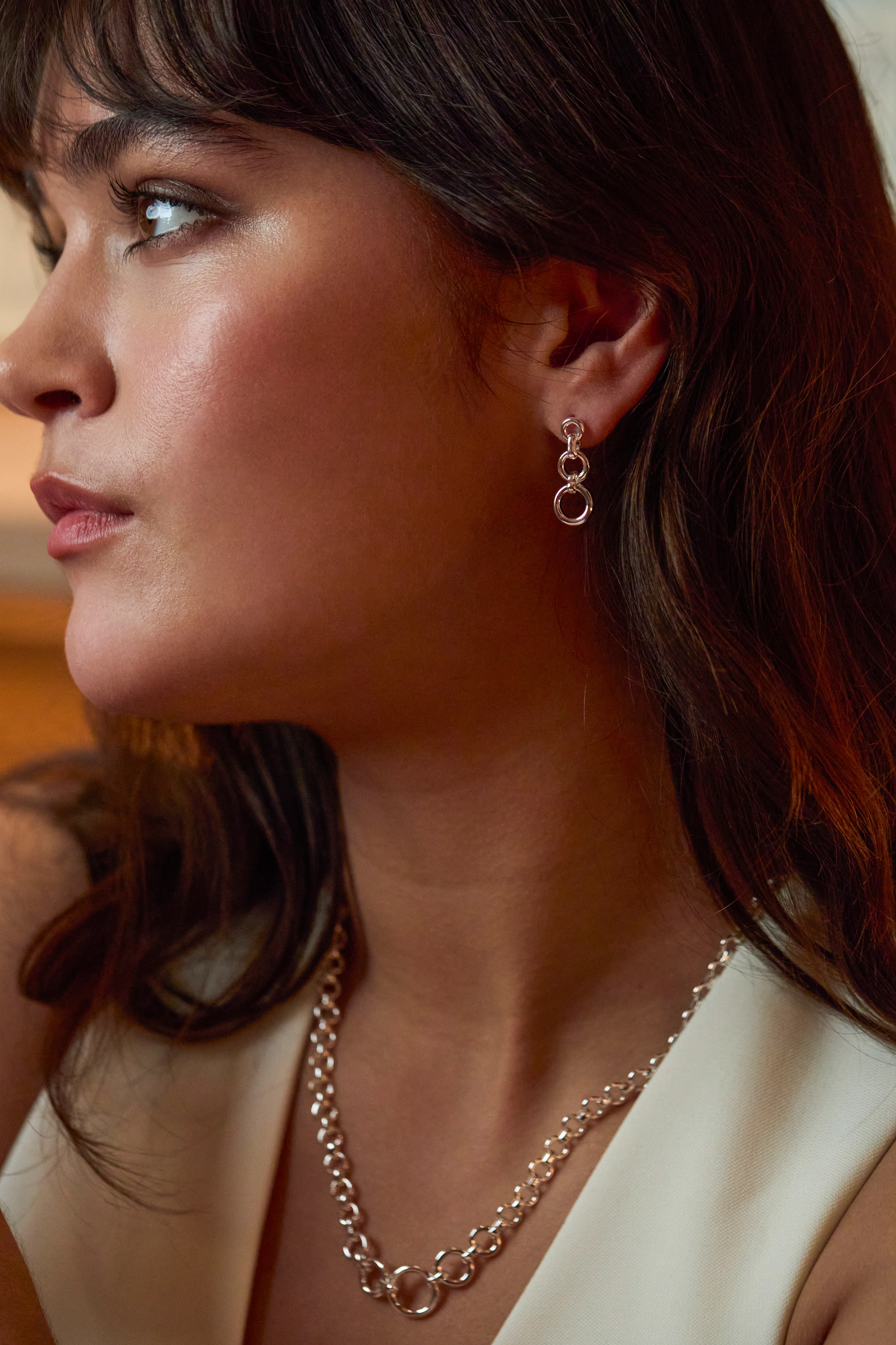 Graduated Round Link Drop Earrings - Image 2