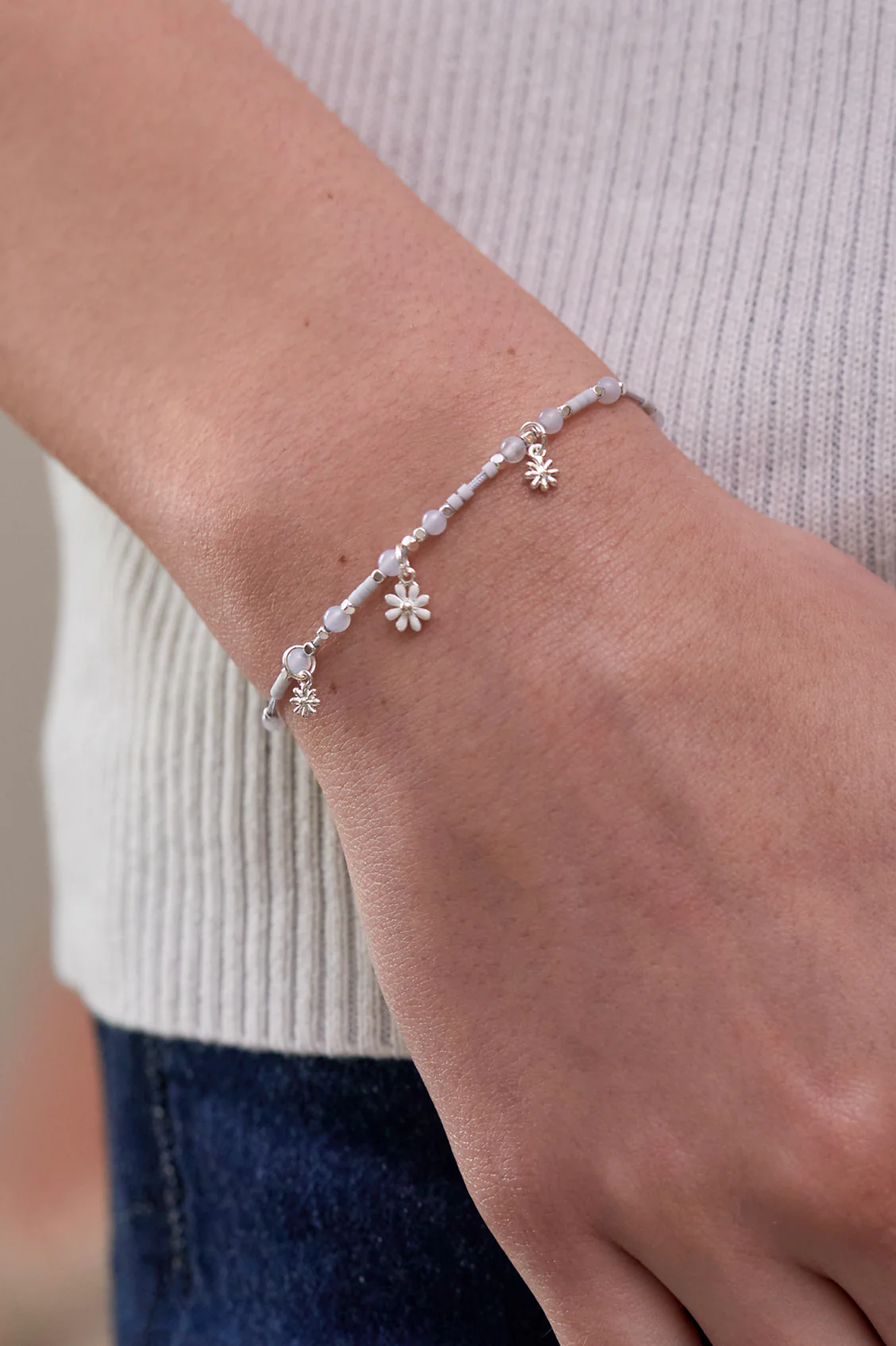 Triple Flower White Enamel Sienna Bracelet - Image 2
