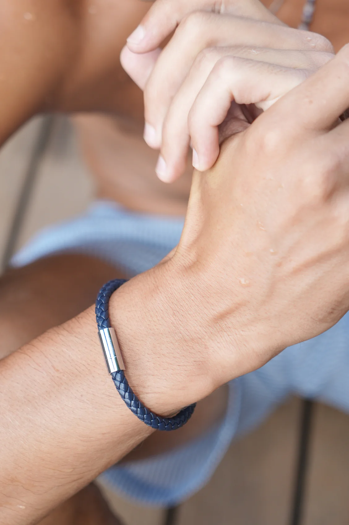 Men's Leather Single Plaited Wrap Bracelet - Image 2