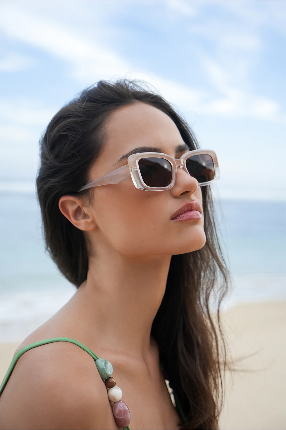 Vilnius Transparent Champagne Rectangle Women’s Sunglasses - Image 5