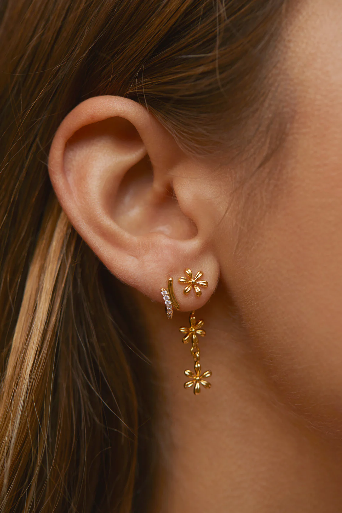 Trio Flower Drop Earrings - Image 2