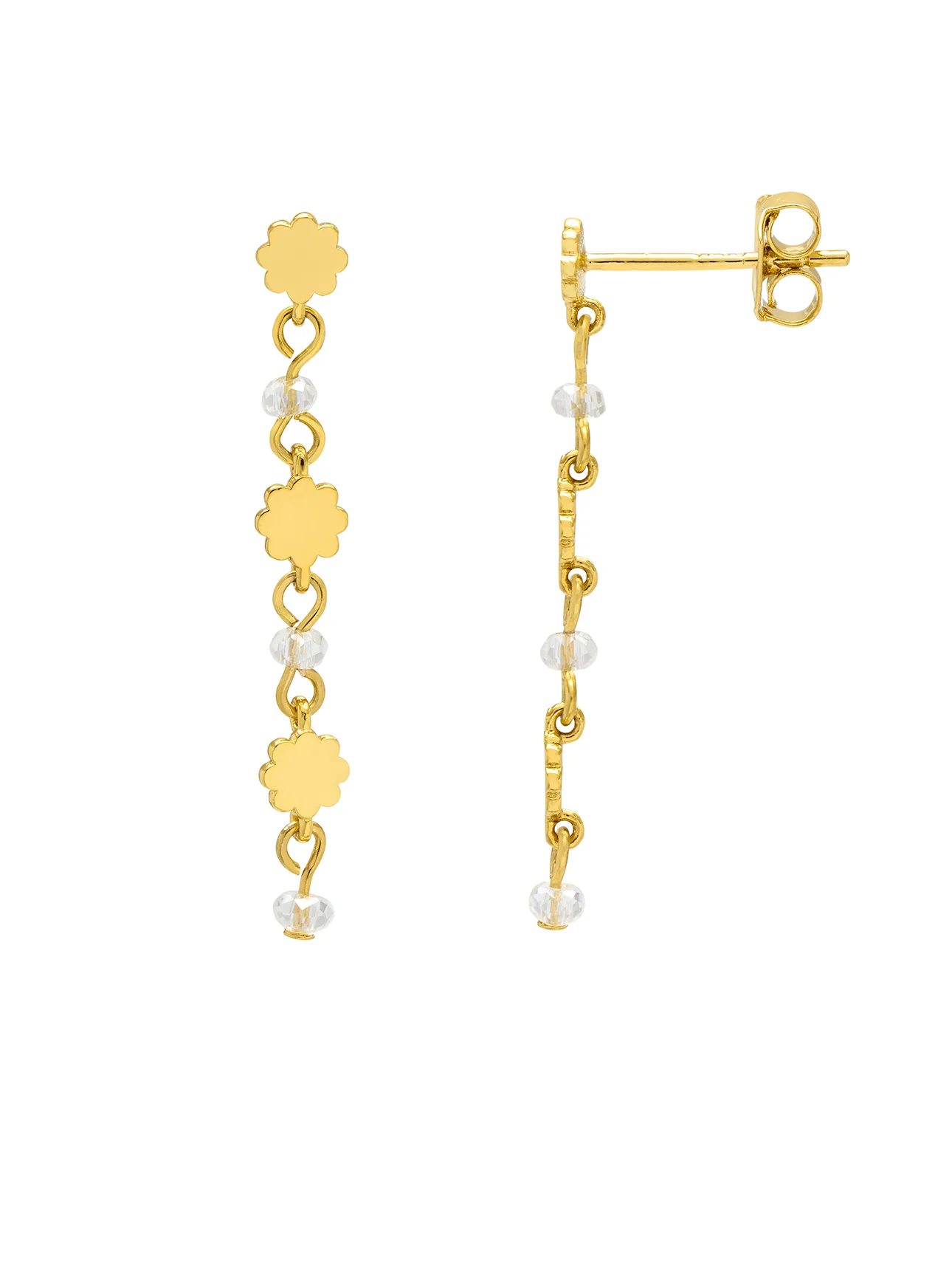 Triple Flower Crystal Drop Earrings - Image 3