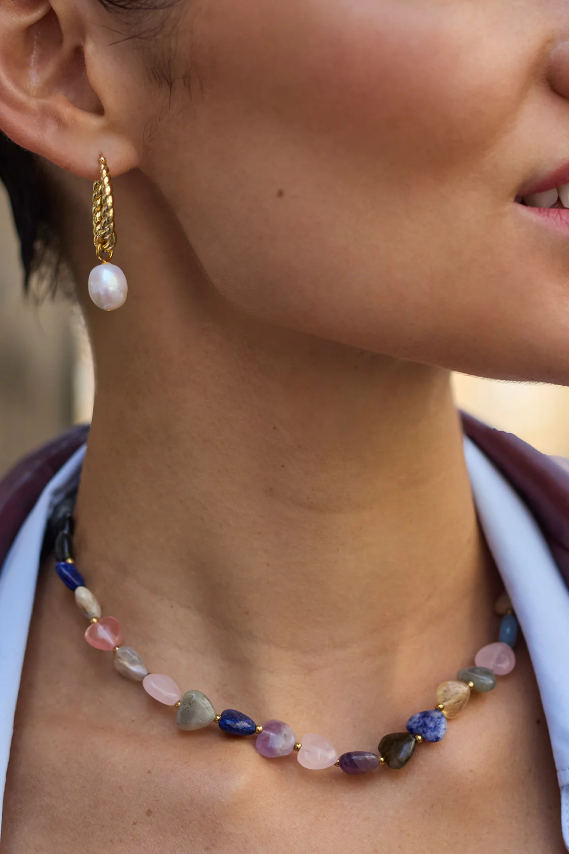Graduating Twist Pearl Drop Hoop Earrings - Image 5