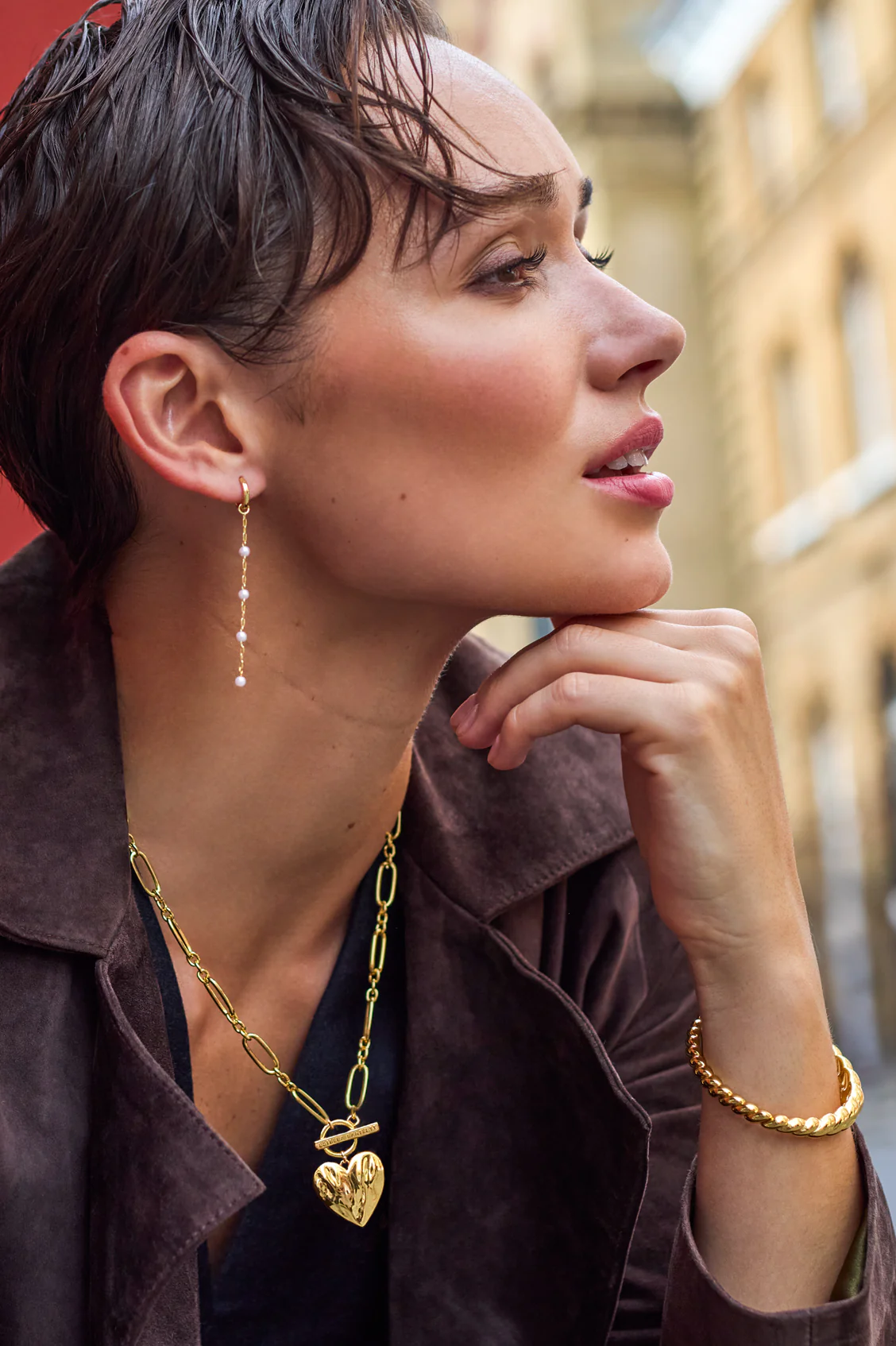 Oversized Molten Heart T-Bar Necklace - Image 2