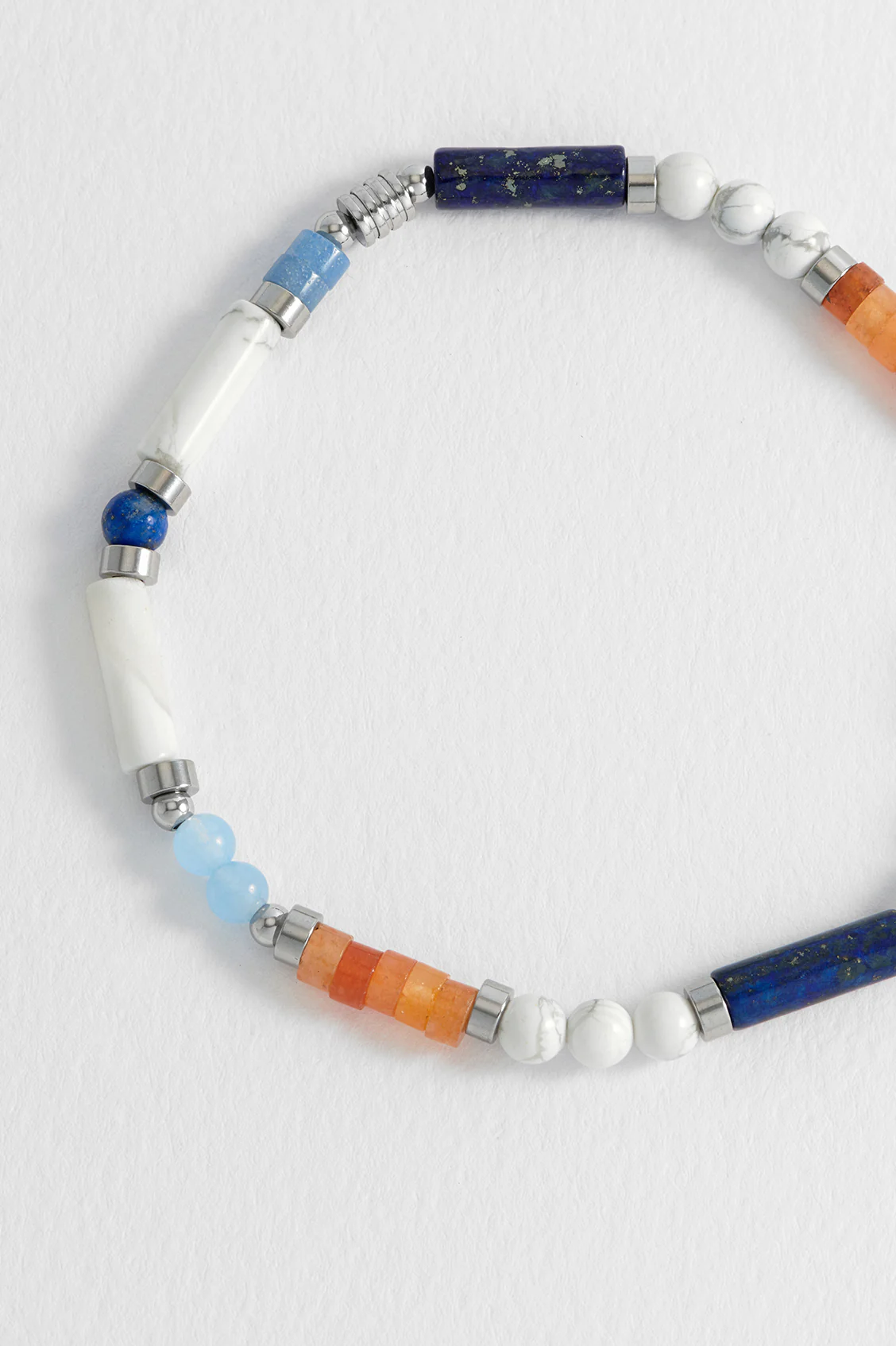 Men's Blue, Orange and White Gemstone Bead Bracelet - Image 5
