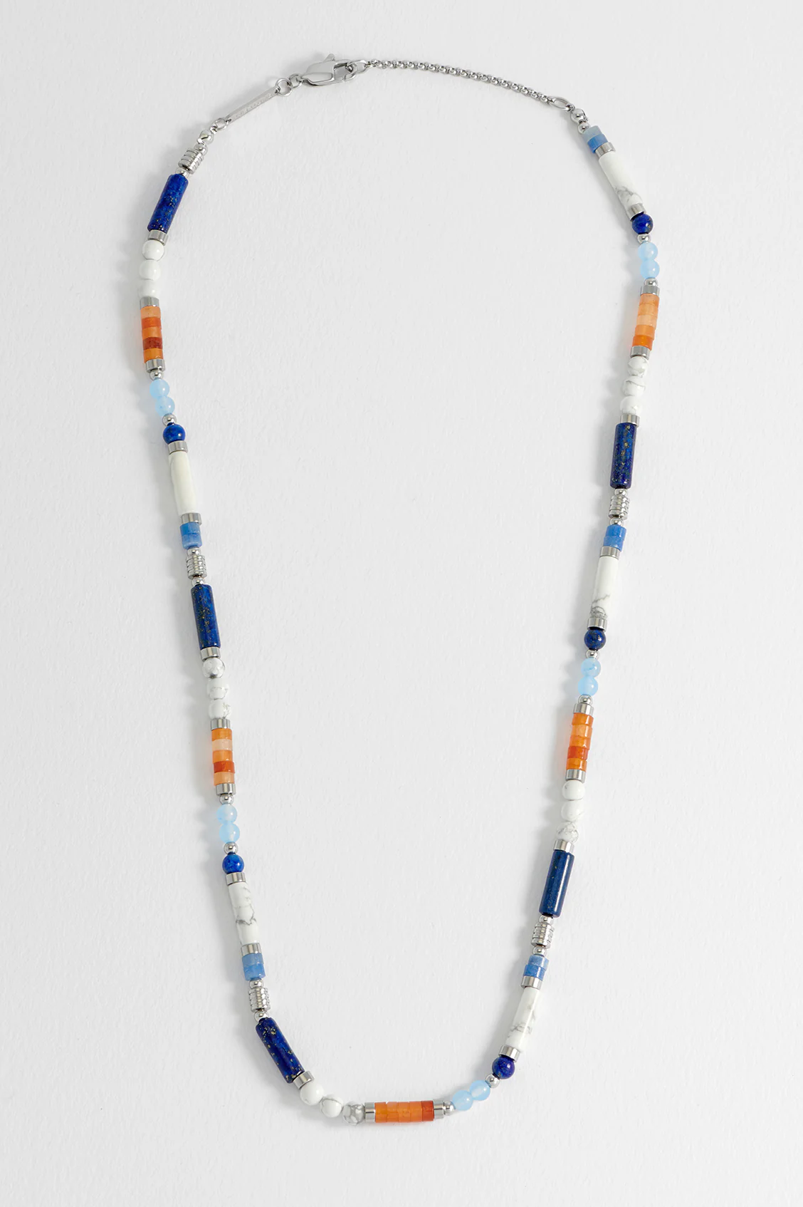 Men's Blue, Orange and White Gemstone Bead Necklace - Image 5