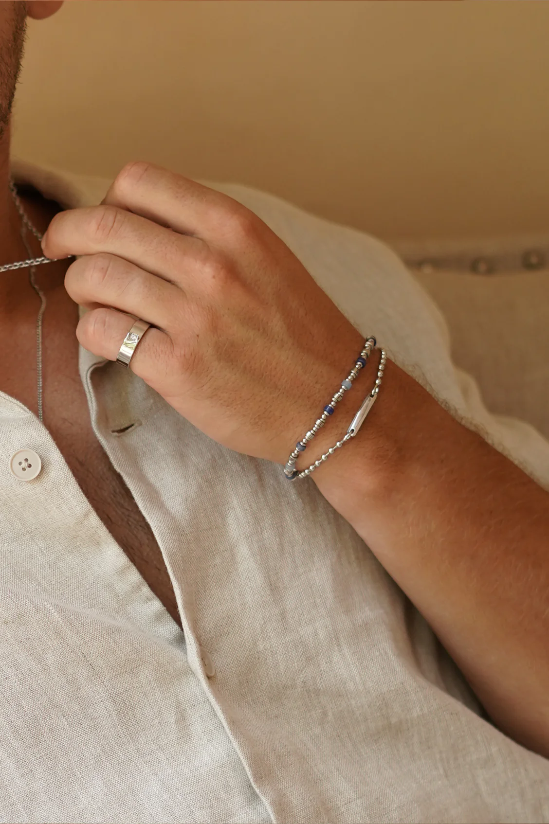 Men's Faceted Tag Ball Chain Bracelet - Image 6