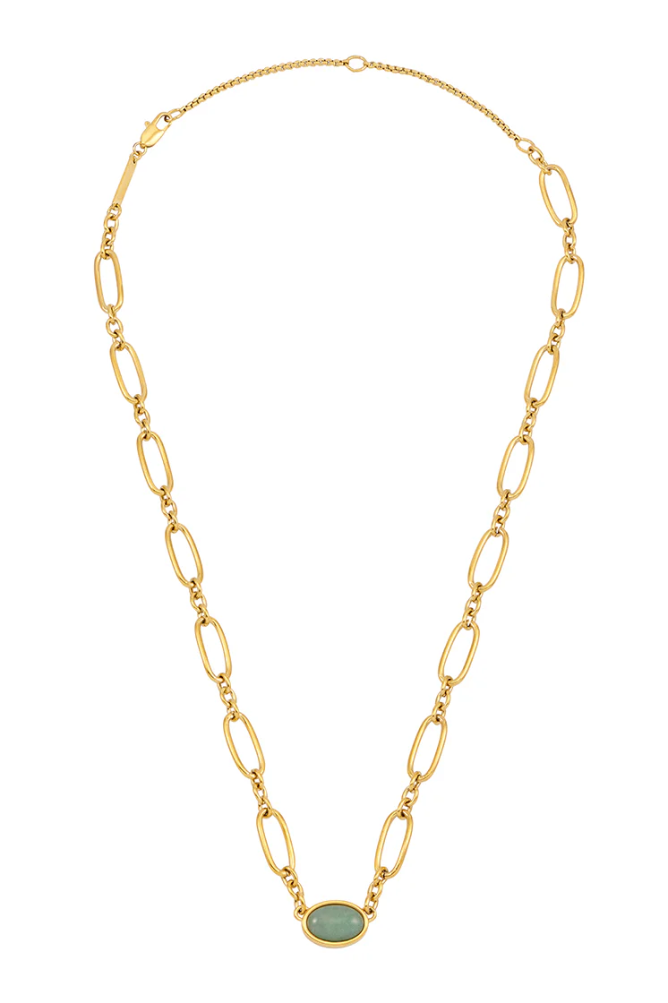 Green Aventurine Cabochon Chain Necklace - Image 3