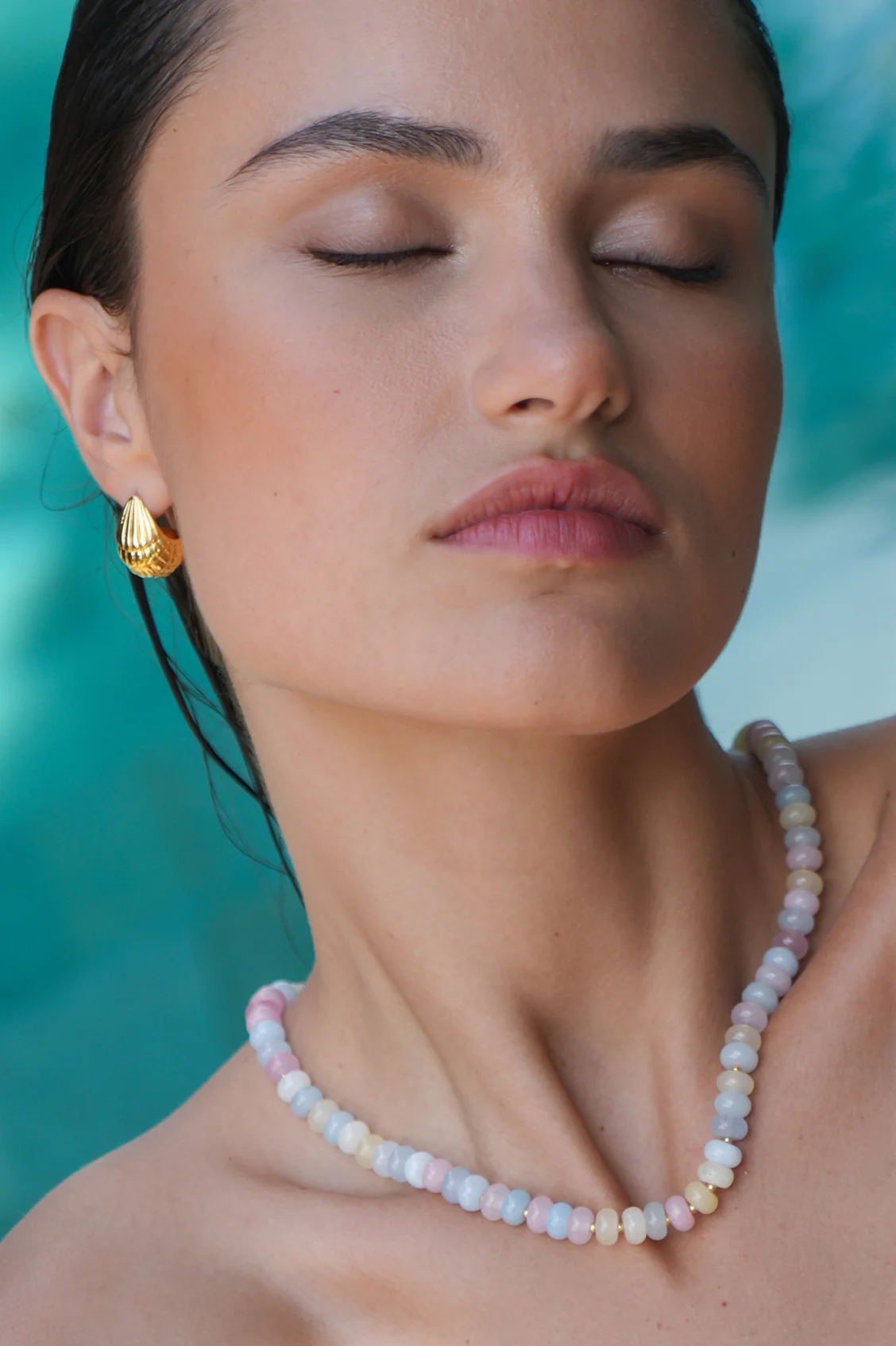 Pastel Multi Gemstone T-Bar Necklace - Image 3