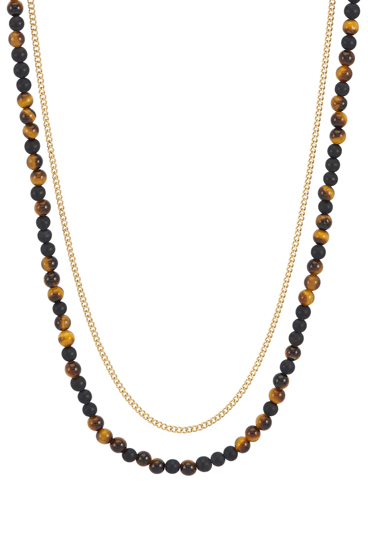 Men's Tiger's Eye And Black Onyx Double Necklace - Image 3