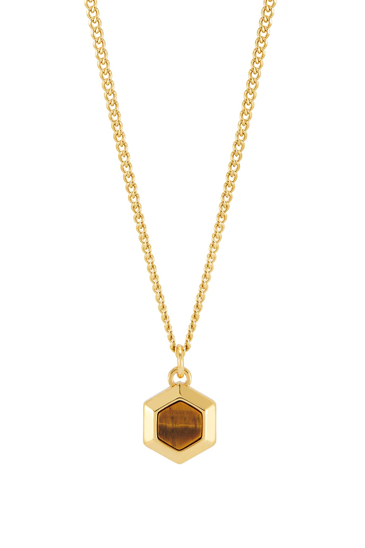 Men's Tiger's Eye Hexagon Curb Chain Necklace - Image 3