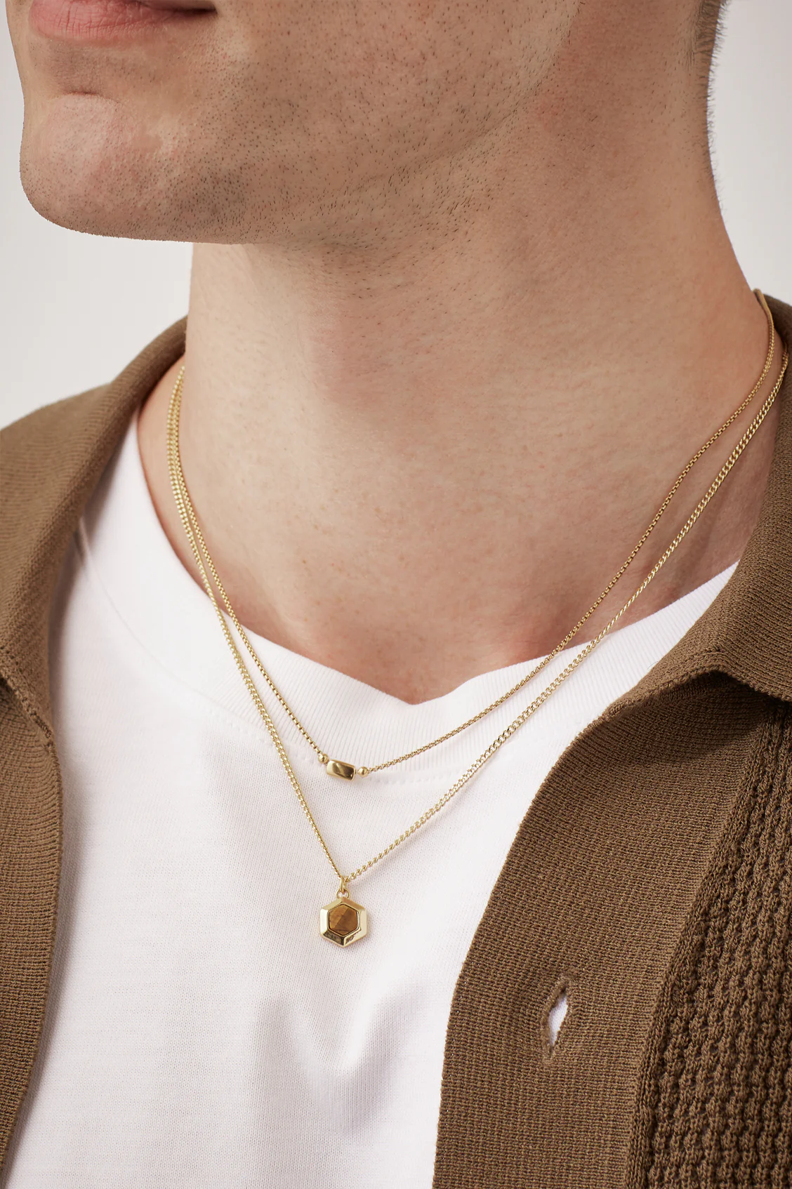Men's Tiger's Eye Hexagon Curb Chain Necklace - Image 5