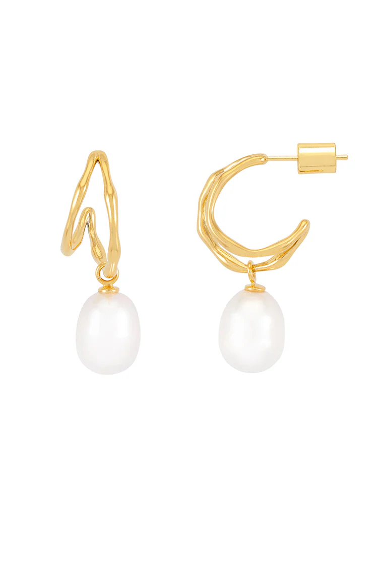 Molton Pearl Double Hoop Earrings - Image 3