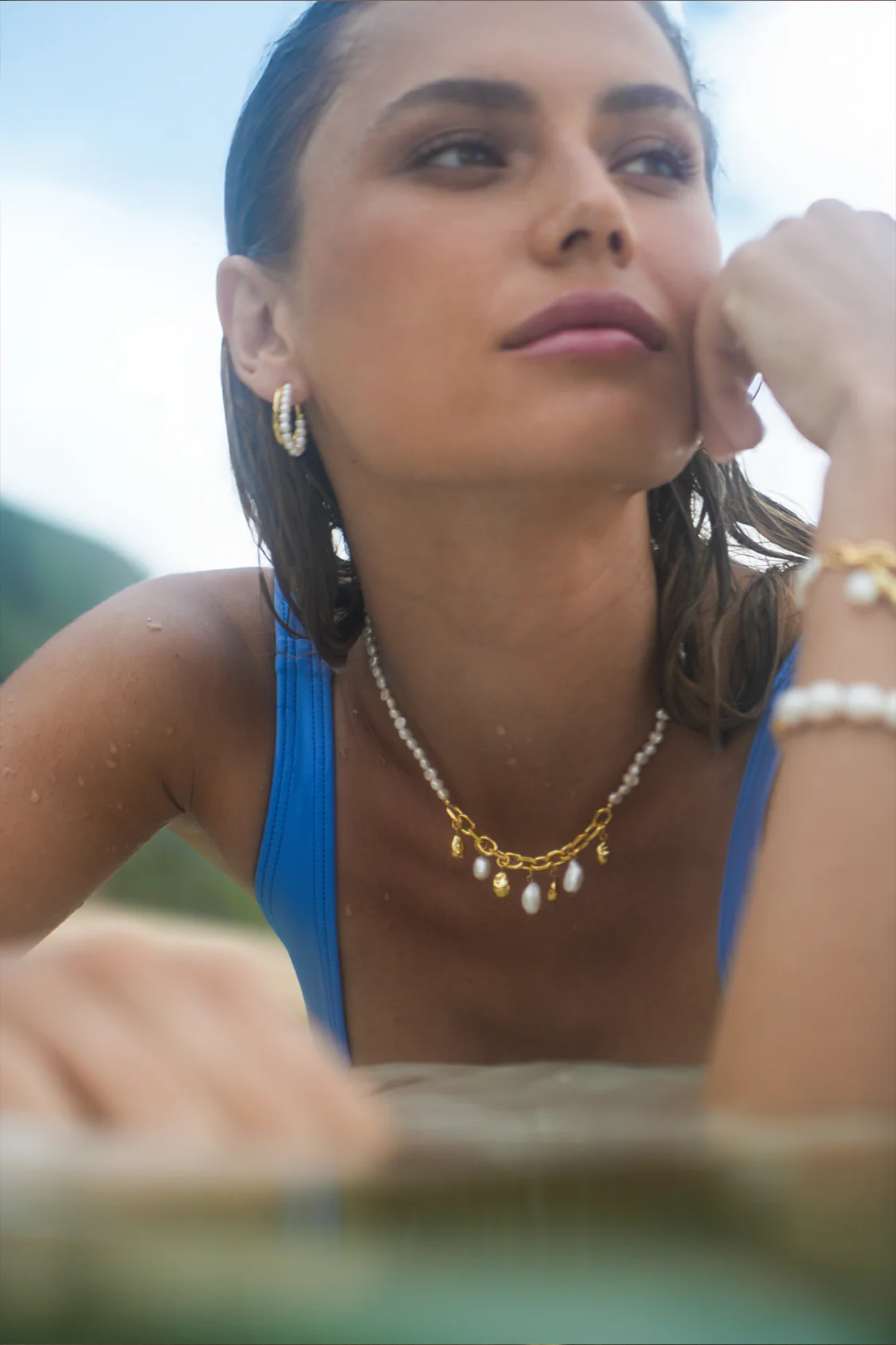 Pearl and Molten Pebble Charm Necklace - Image 2